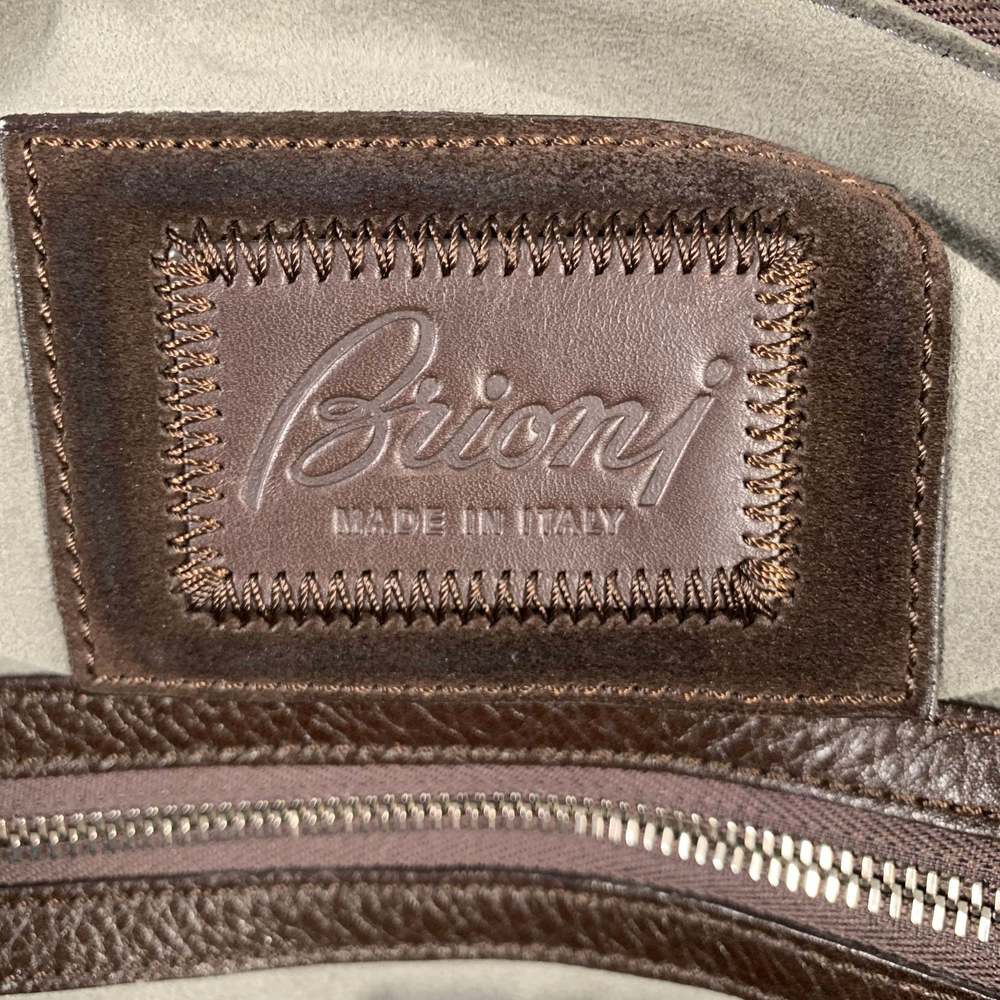 BRIONI Brown Pebble Grain Leather Duffle Bags - Picture 12 of 13